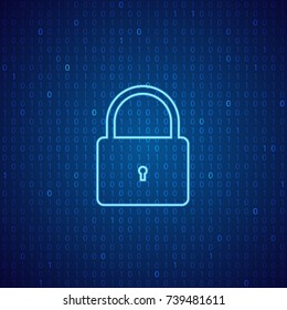 A lock on a digital background. The concept of cybersecurity. Vector illustration .