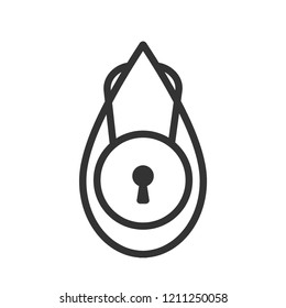 Lock on a drop of water. Waterproof. Vector icon.