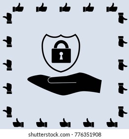 lock on the hand icon, protection sign vector illustration