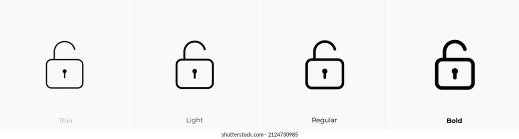 lock open alt icon. Thin, Light Regular And Bold style design isolated on white background