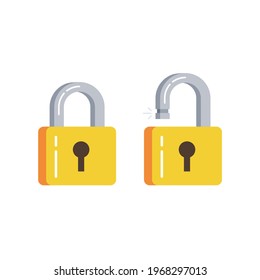Lock open and lock closed. Concept password, blocking, security. Vector.