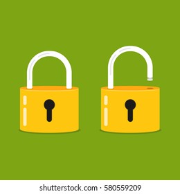 Lock open and lock closed. Concept password, blocking, security. Icon for web and mobile application. Flat design style.