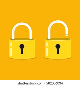 Lock open and lock closed. Concept password, blocking, security. Icon for web and mobile application. Flat design style.