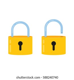Lock open and lock closed. Concept password, blocking, security. Icon for web and mobile application. Flat design style.