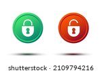 Lock open and lock closed icon on 3d round. Padlock symbol - stock vector.