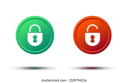 Lock open and lock closed icon on 3d round. Padlock symbol - stock vector.