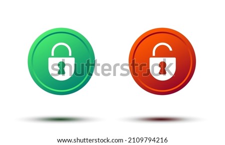 Lock open and lock closed icon on 3d round. Padlock symbol - stock vector.