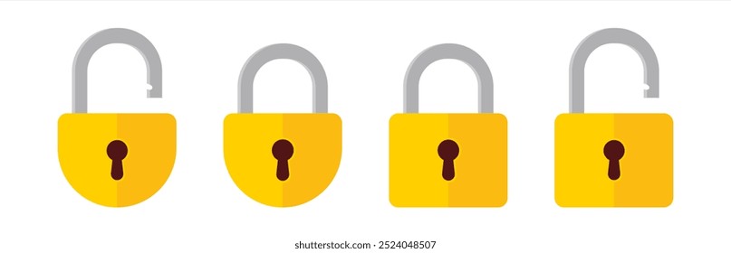Lock open and lock closed icon. Padlock symbol. Symbol of protection. Concept password, blocking, security, vector 10 eps.