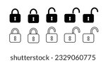 Lock open and lock closed icon. Set of padlocks. Stock vector.
