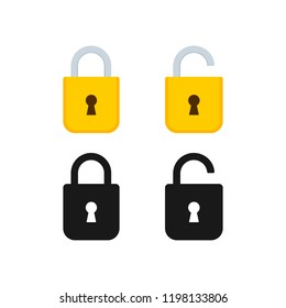 Lock open and lock closed icons set. Security symbol. Vector illustration.