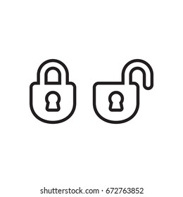 Lock open and lock closed. Isolated vectors. Outline.
