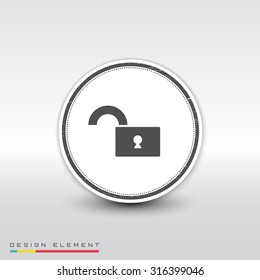 Lock is open icon. Flat design style. Made vector illustration. Emblem or label with shadow.