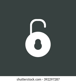 Lock open icon, on dark background, white outline, large size symbol