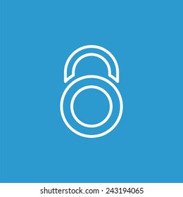 lock outline icon, isolated, white on the blue background. Exclusive Symbols 