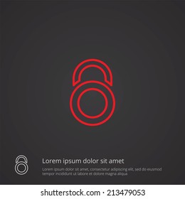 lock outline thin symbol, red on dark background, logo editable, creative template 