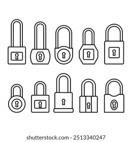 Lock padlock security symbol. Sign of privacy system, key access, password, safety, sign in, block, security, buttons, folder. Graphic computer, app, website, digital. Icon set vector illustration