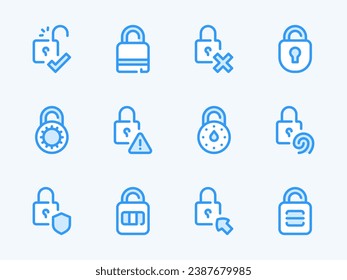 Iconos de línea vectorial Lock y Padlock. Juego de iconos Inicio de sesión y Acceso al esquema. Desbloquear, abrir, proteger, contraseña, protección y más.