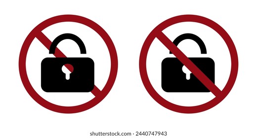 Sperren des Kennwortverbots Symbol. Vorhängeschloss nicht zulässig. Verbotene Verschlüsselung