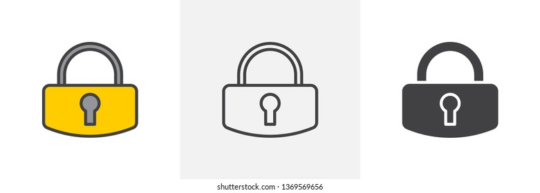 Lock, password icon. Line, glyph and filled outline colorful version, Locked padlock outline and filled vector sign. Symbol, logo illustration. Different style icons set. Vector graphics
