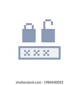 Lock and password icon. Pixel art flat style. Network and internet security. Design of websites and mobile apps. 8-bit. Game assets. Retro video game sprite. Isolated abstract vector illustration. 