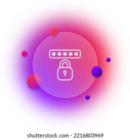 Lock with password line icon. Privacy, unlock, safety, pin code, personal data, hacking protection, antivirus, private information. Security system concept. Glassmorphism style. Vector line icon.
