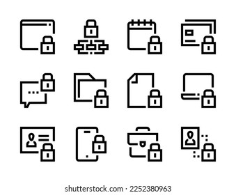 Lock and Password line vector icons. Access and Data protection editable stroke outline icon set.