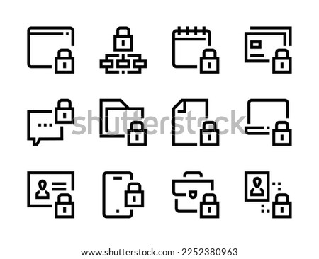 Lock and Password line vector icons. Access and Data protection editable stroke outline icon set.