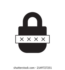 Lock password, private icon in black flat glyph, filled style isolated on white background