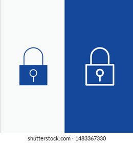 Lock, Password, Password Lock, Secure Password Line and Glyph Solid icon Blue banner Line and Glyph Solid icon Blue banner