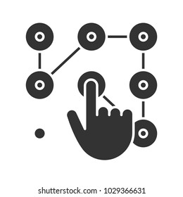 Lock pattern glyph icon. Silhouette symbol. Hand entering smartphone password. Negative space. Vector isolated illustration