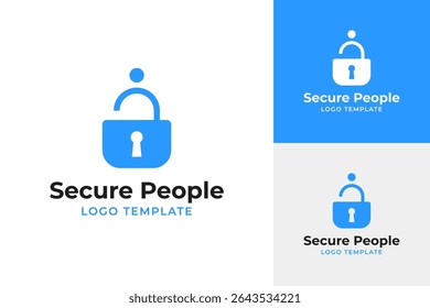 Lock with people for security app logo design template vector illustration