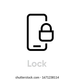 Bloquear icono del teléfono. Vector de línea editable. Moderno smartphone y seguridad bloquean un solo pictograma.