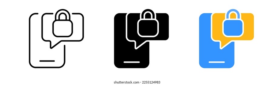 Lock with phone line icon. Blocking, hacking, arrow, computer security system, restricted access, personal data protection. Vector icon in line, black and colorful style on white background