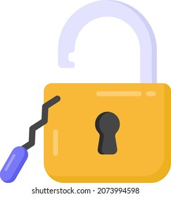 Lock Pick In Flat Style Icon, Editable Vector 