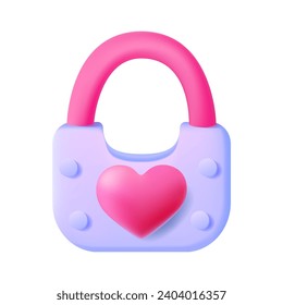 Lock with pink heart, 3D icon vector on a white background.