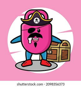Lock pirate cute character with treasure box for t-shirt, sticker logo element