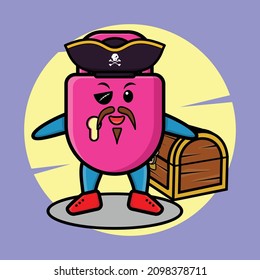 Lock pirate cute character with treasure box for t-shirt, sticker logo element