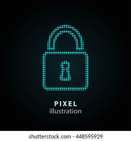 Lock - pixel icon. Vector Illustration. Design logo element. Isolated on black background. It is easy to change to any color.