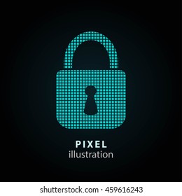 Lock - pixel icon. Vector Illustration. Design logo element. Isolated on black background. It is easy to change to any color.