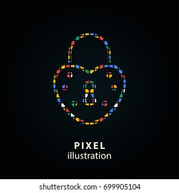 Lock - pixel icon. Vector Illustration. Design logo element. Isolated on black background. It is easy to change to any color.