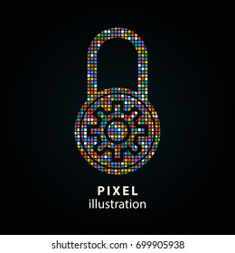 Lock - pixel icon. Vector Illustration. Design logo element. Isolated on black background. It is easy to change to any color.