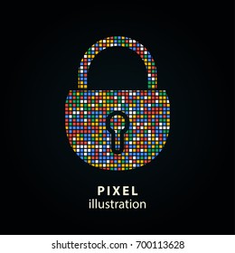 Lock - pixel icon. Vector Illustration. Design logo element. Isolated on black background. It is easy to change to any color.