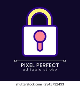 Lock pixel perfect RGB color icon for dark theme. Access to private information. Cybersecurity. Simple filled line drawing on night mode background. Editable stroke. Poppins font used