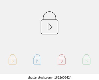 Icono de bloqueo y reproducción. Bloquear icono de vídeo. Icono de ilustración del vector. Conjunto de coloridos iconos de diseño plano