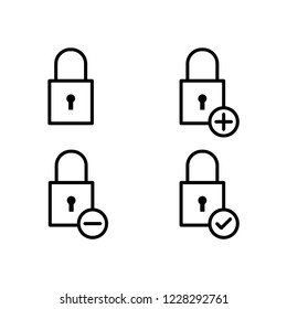lock, plus, check, minus sign icons. Element of outline button icons. Thin line icon for website design and development, app development