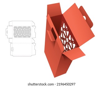 Lock point box with stenciled luxury window die cut template and 3D mockup