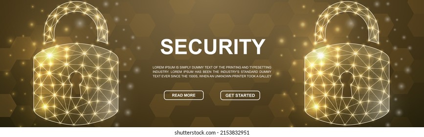 Lock polygonal symbol for head promotion banner. Horizontal low poly poster illustration. Cyber security design template illustration concept.