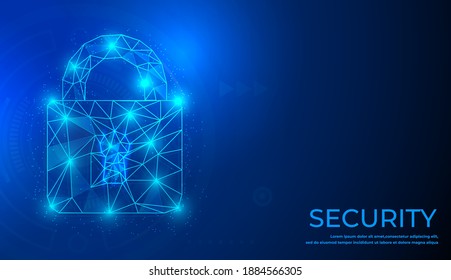 Lock. Polygonal wireframe mesh looks like constellation on dark blue night sky with dots and stars. Security, safe, privacy or other concept illustration or background