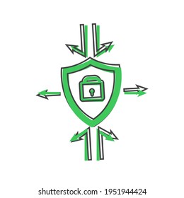 Lock protection vector icon on cartoon style on white isolated background.