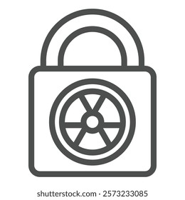 Lock with radiation seal line icon, atomic energy concept. Vector graphics. Closed radioactive lock sign on white background, outline style icon for mobile or web design